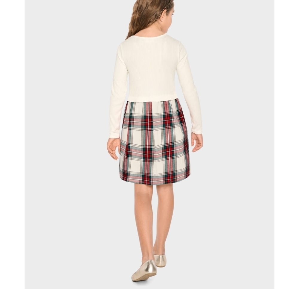 The Children's Place Girls' Long Sleeve Plaid Ribbed Fit and Flare Dress.Size 16 - Picture 2 of 13